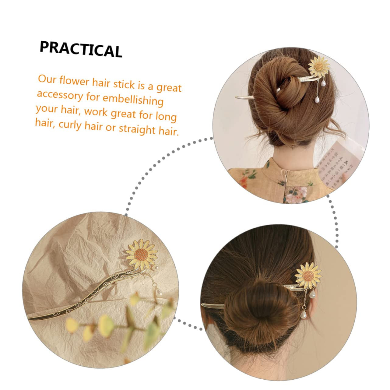 Daisy Hair Accessory Vintage Hair Accessories Sunflower Hair Clip Hair Ornaments for Women Japanese Hair Chopsticks Sunflower Hair Dangle Hair Pin Dangle Hair Sticks